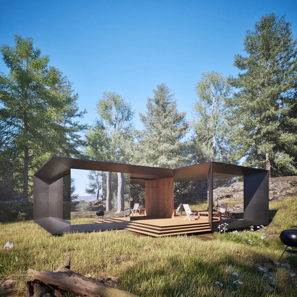 Sfeer impressie van huisje in het bos